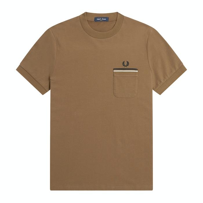 men beige twin-tipped chest pocket t-shirt