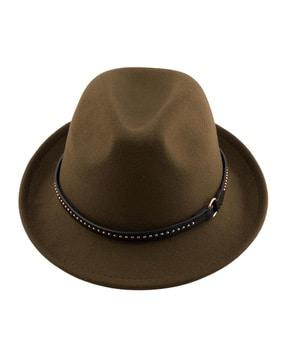 men belted fedora hat with wide brim