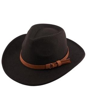 men belted fedora hat with wide brim