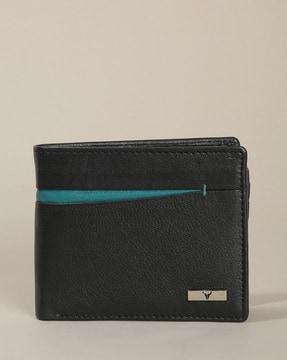 men bi-fold wallet with metal logo accent