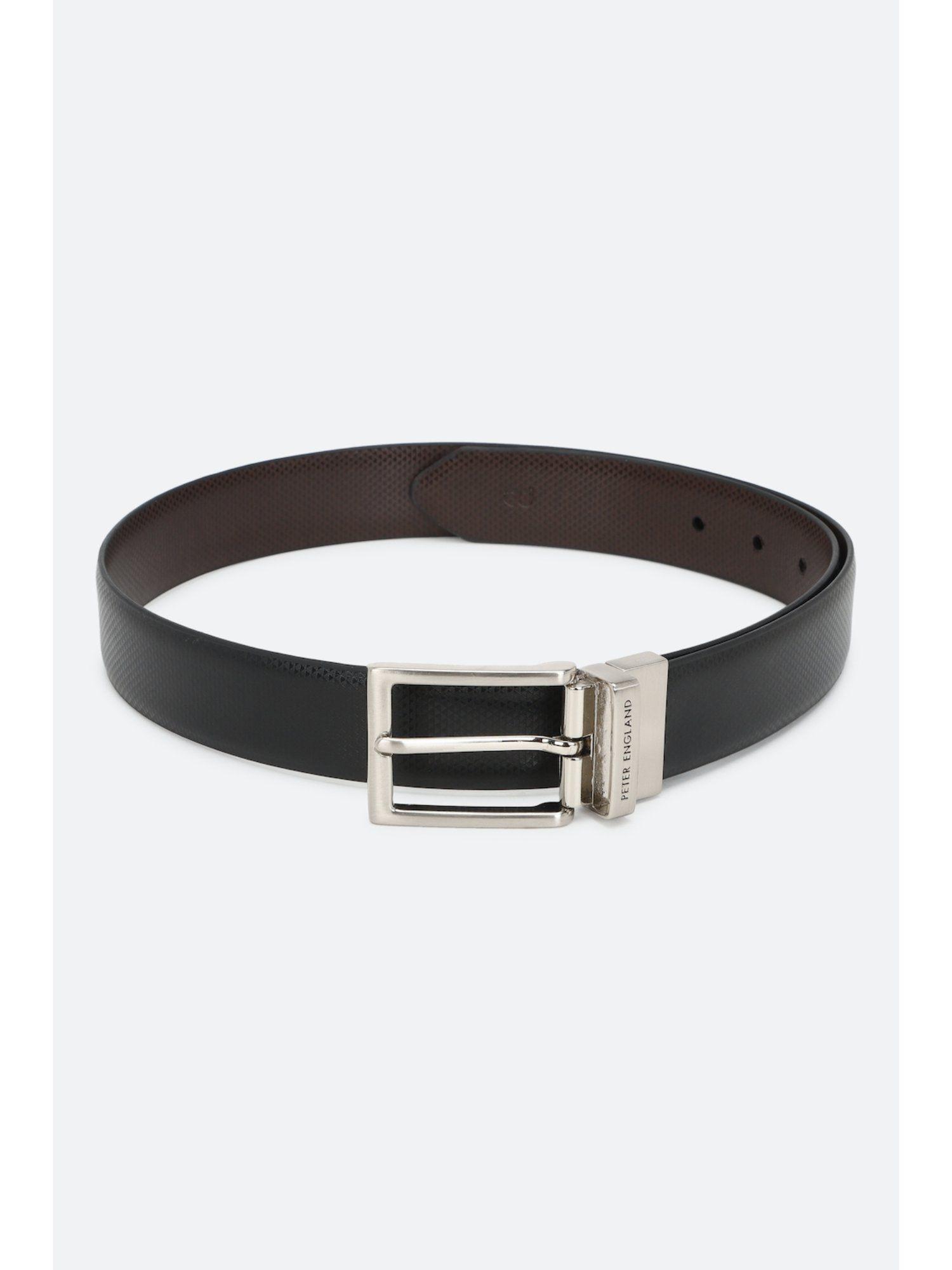 men black & brown textured genuine leather belt