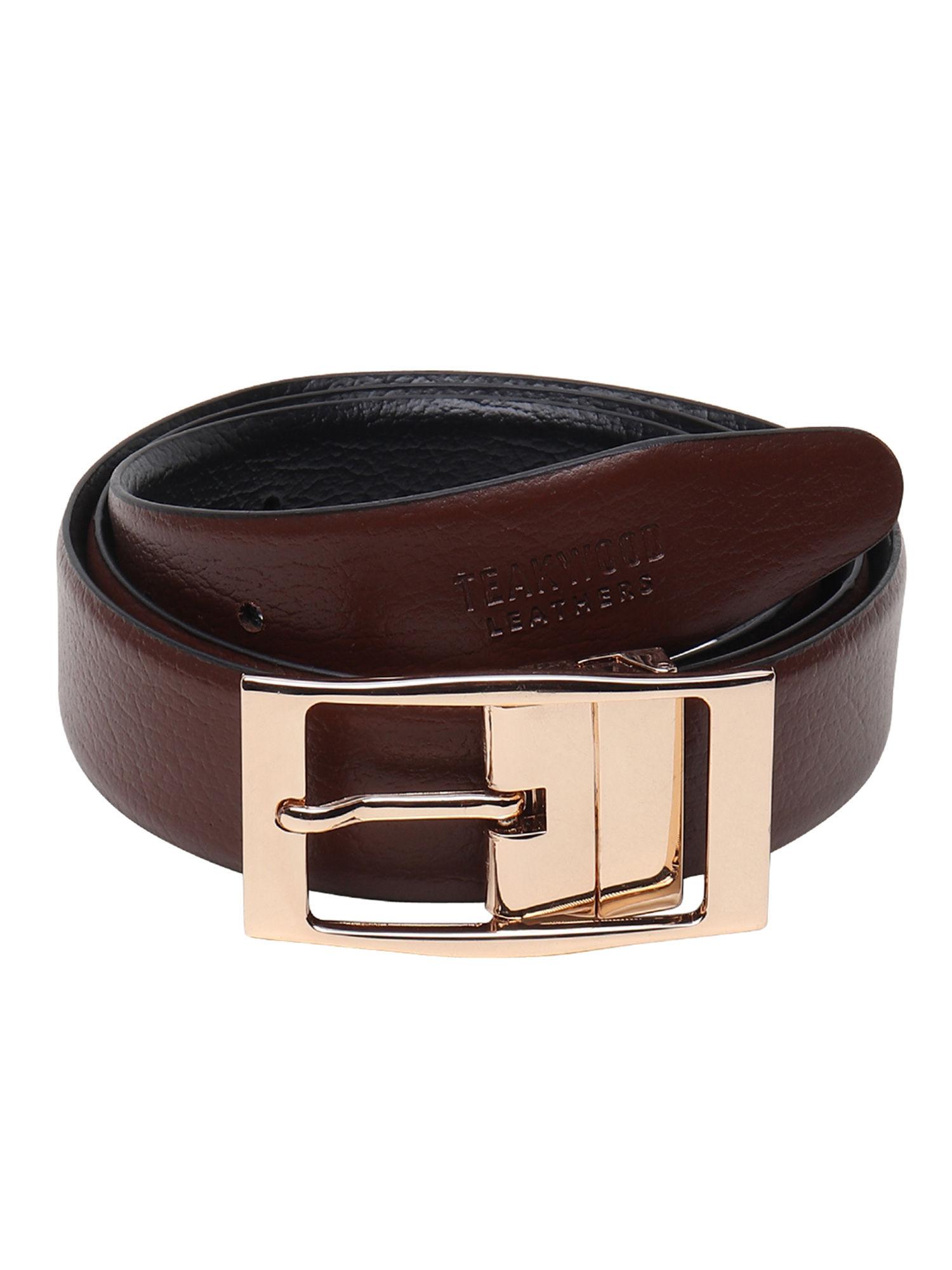 men black & brown textured leather semi formal reversible belt