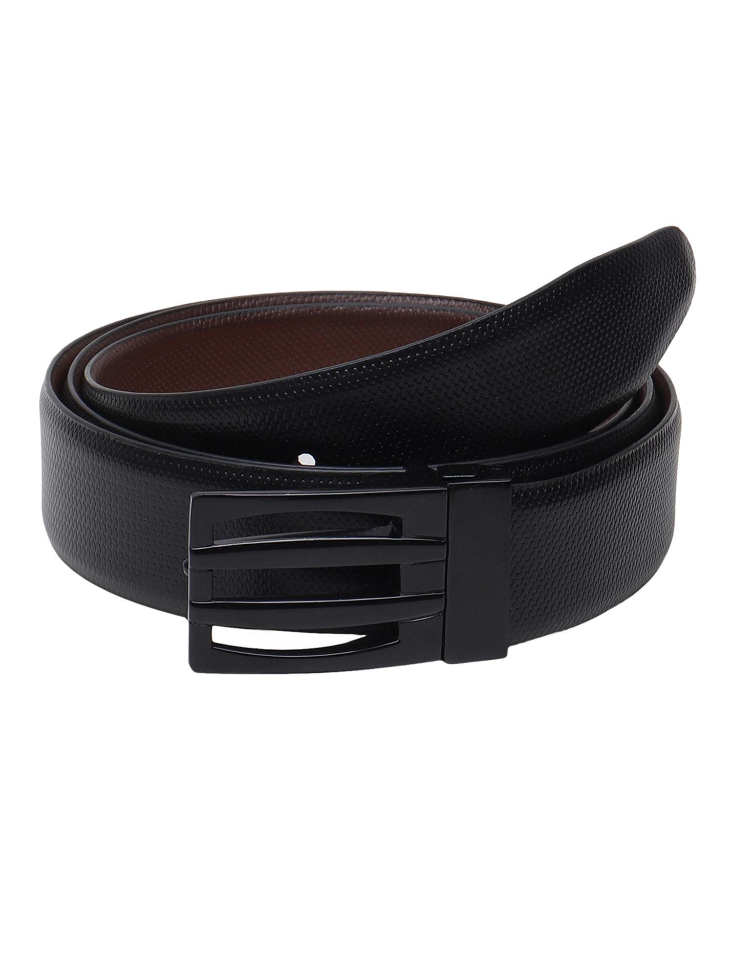 men black & brown textured leather semi formal reversible belt