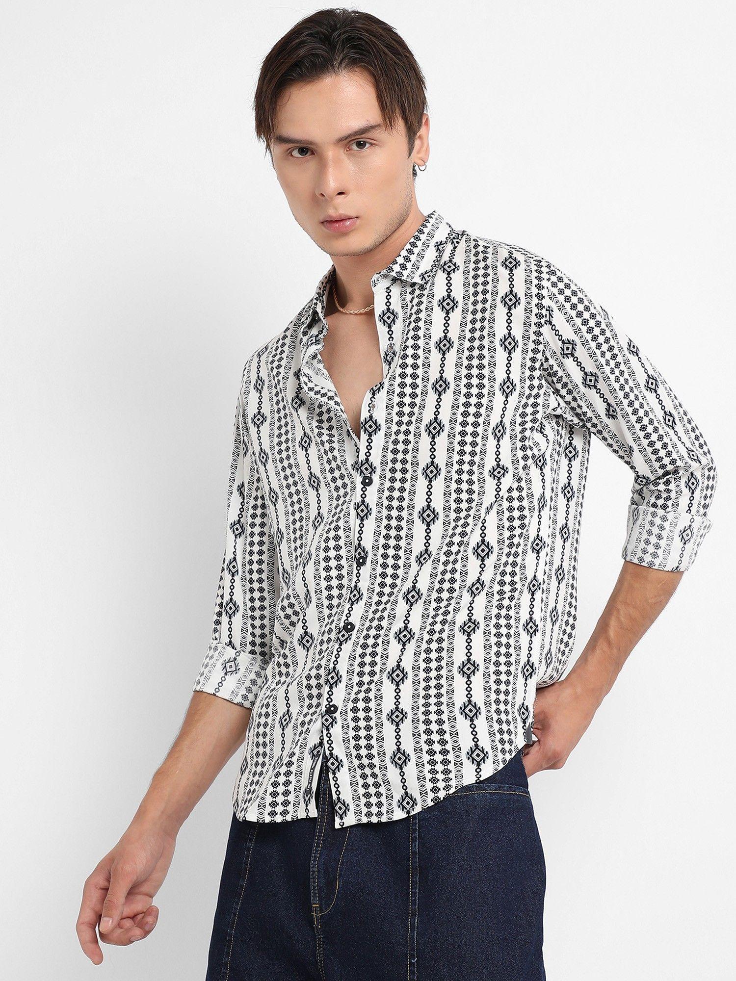 men black & grey geometric aztec print shirt