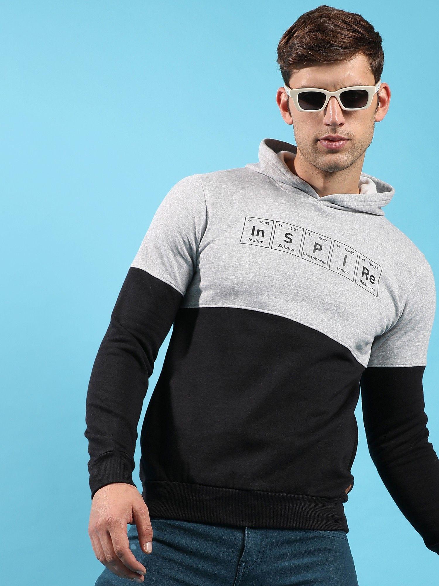 men black & grey inspire hooded sweatshirt with kangaroo pocket