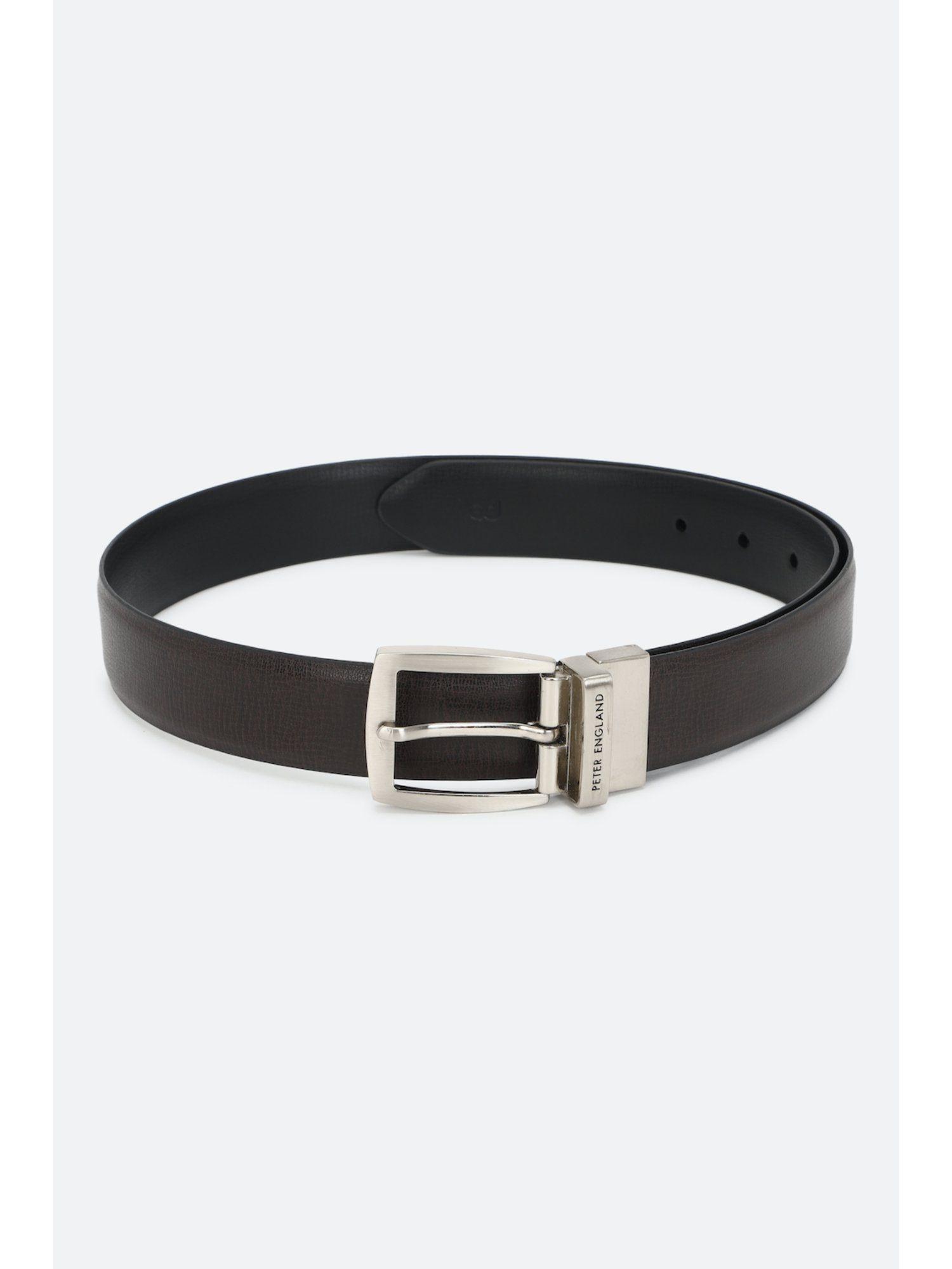 men black & navy blue textured genuine leather belt