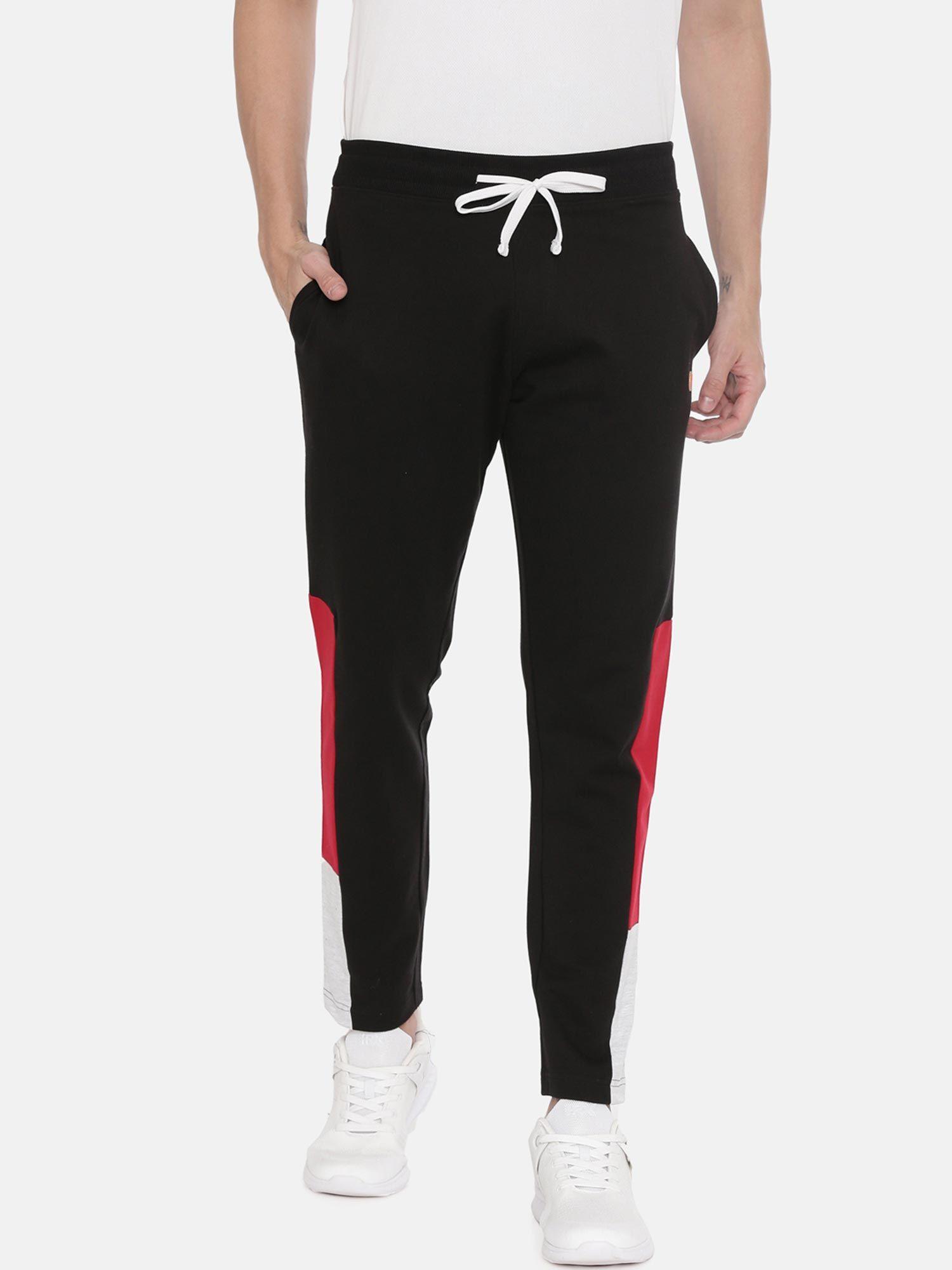 men black & red solid cotton track pants