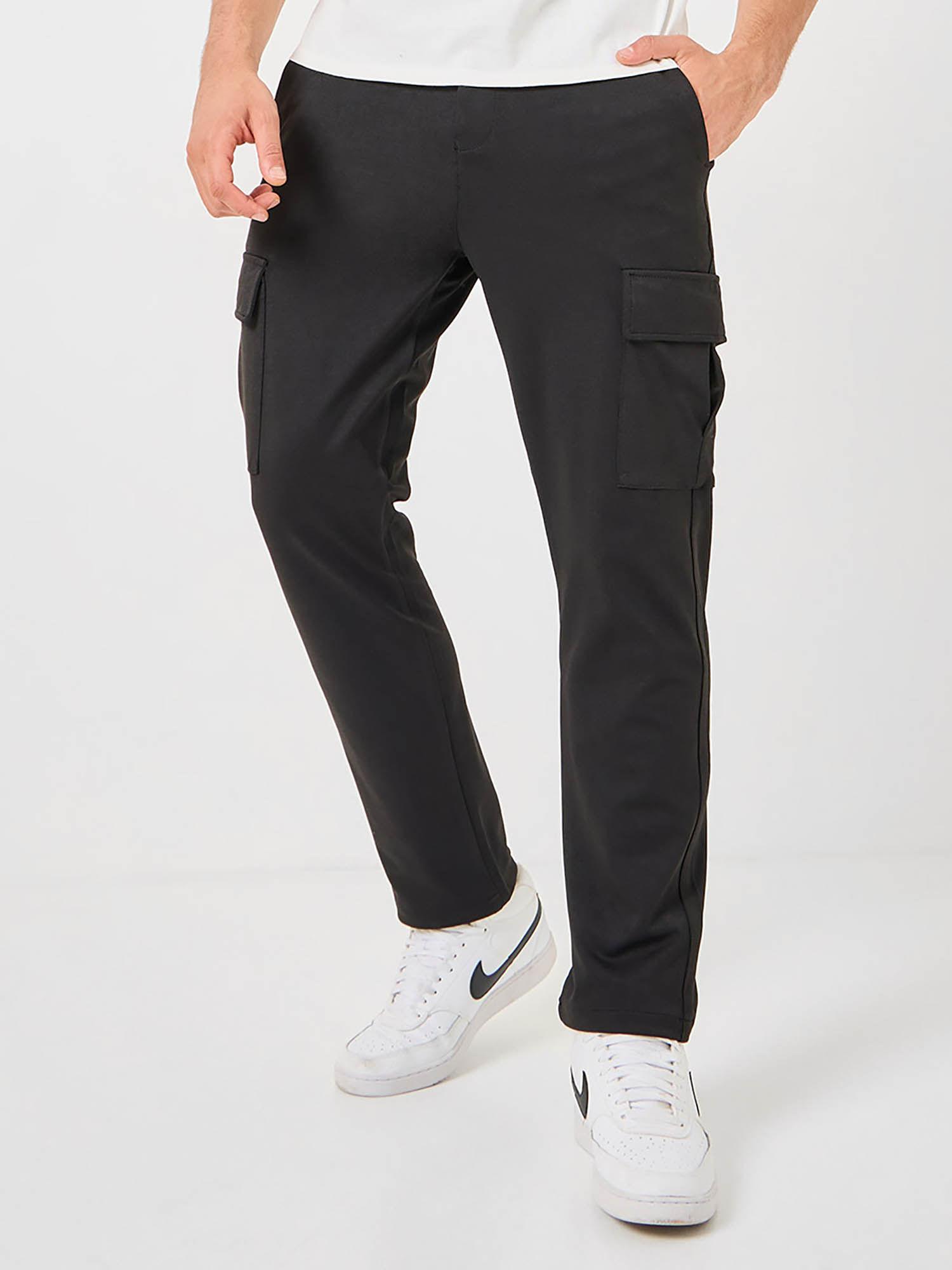 men black 4 way stretch straight fit pant