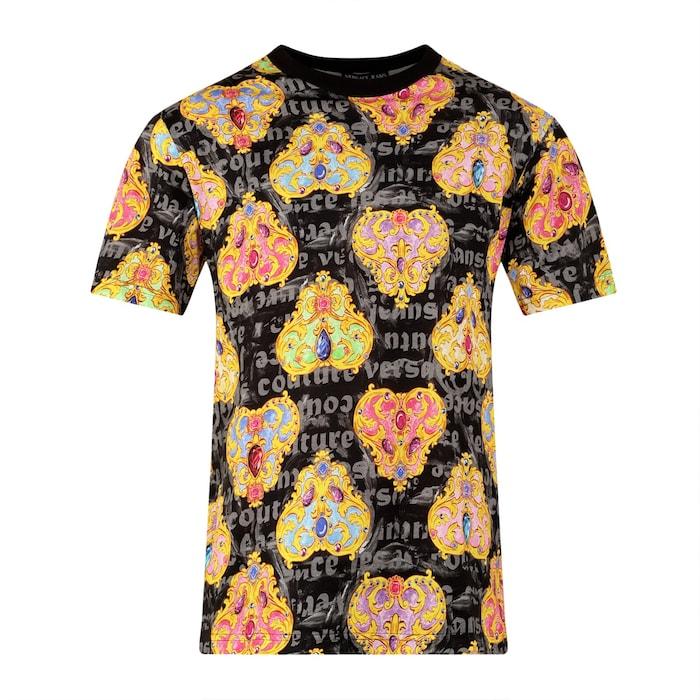 men black all-over heart baroque print t-shirt