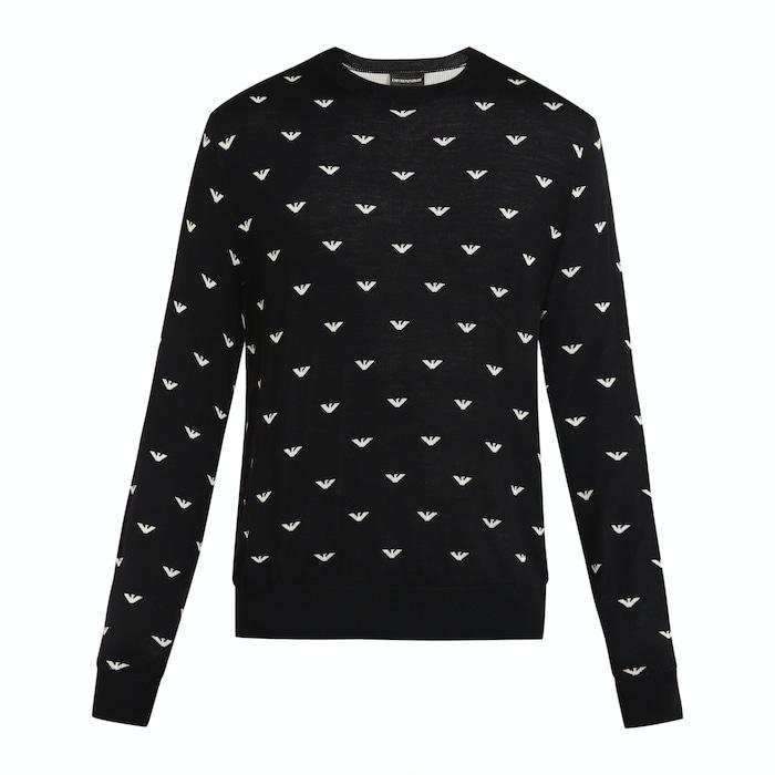 men black all-over jacquard eagle sweater