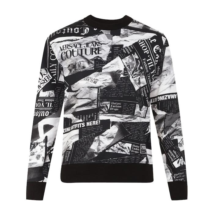 men black all-over magzine print sweatshirt
