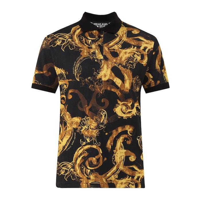 men black all-over watercolour baroque print polo