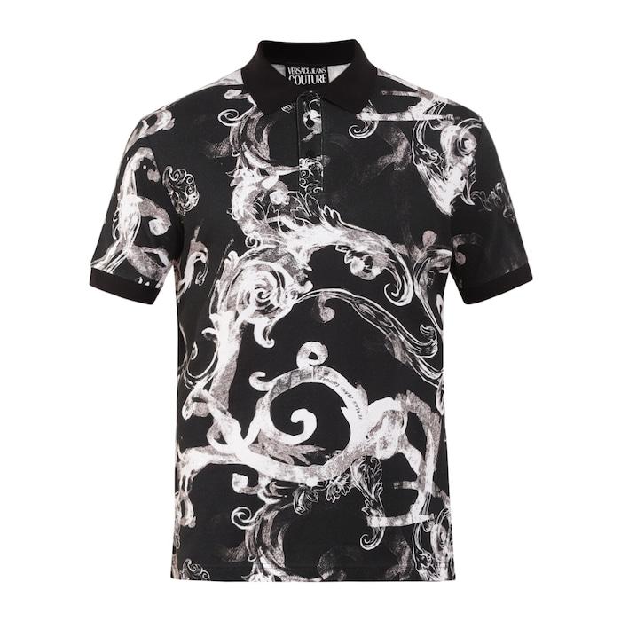 men black all-over watercolour baroque print polo