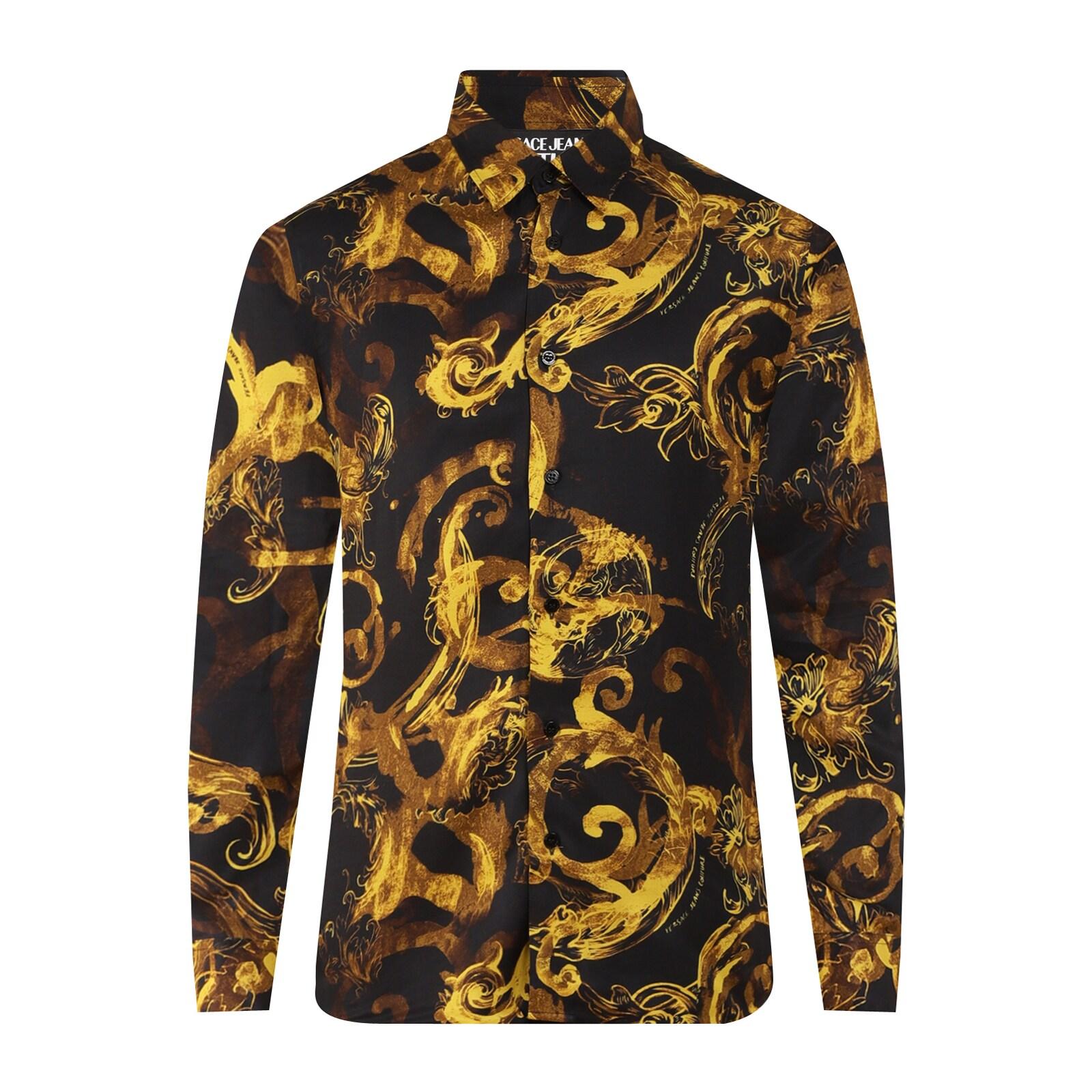 men black all-over watercolour baroque print shirt