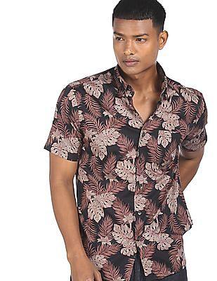 men black and brown short sleeve printed casual shirt