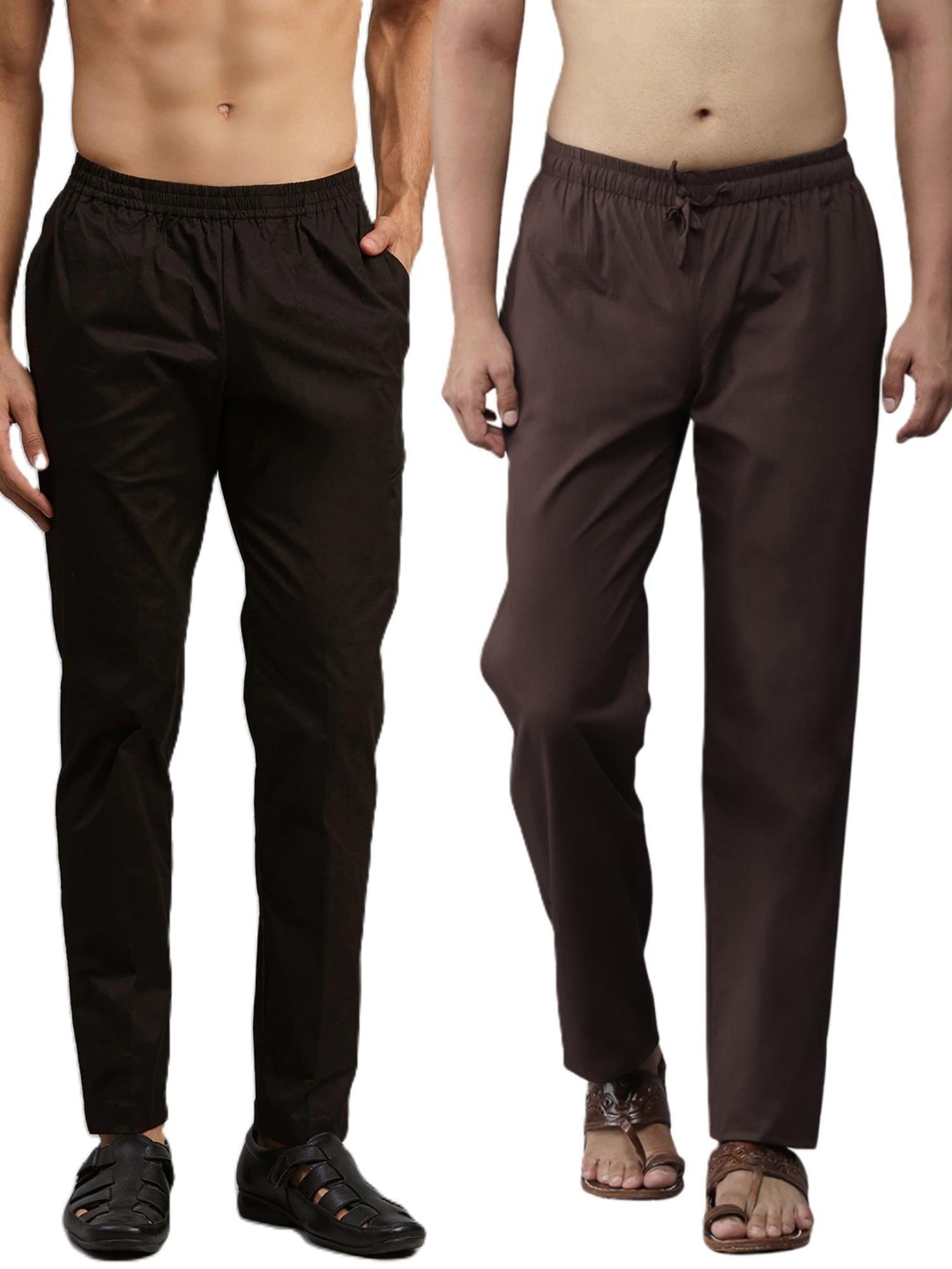 men black and coffee cotton solid combo pajama (pack of 2)