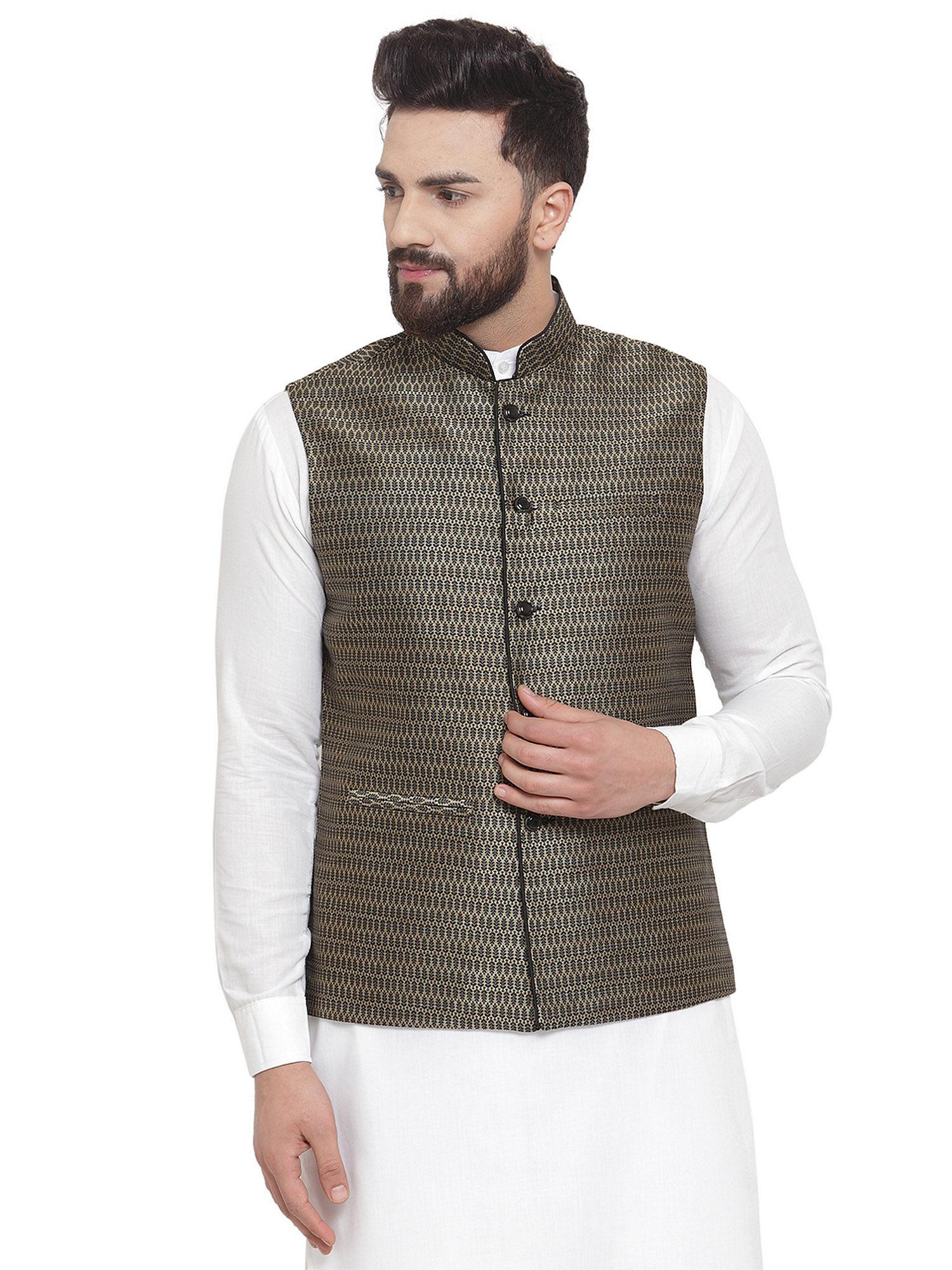 men black and golden brocade nehru jacket