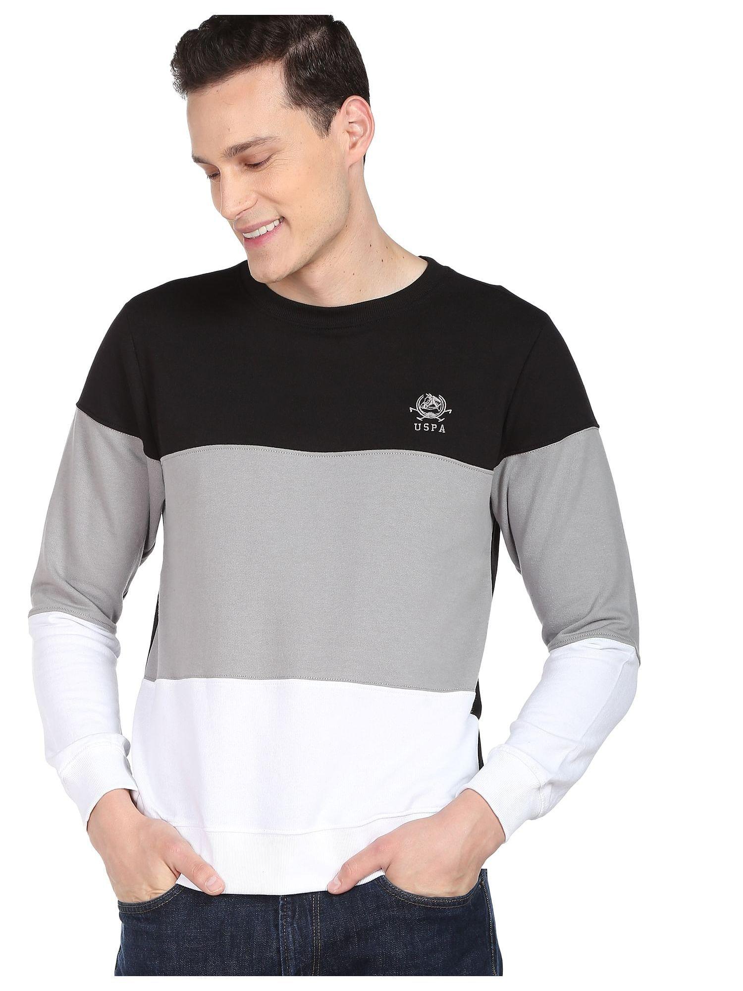 men black and grey crew neck colour block sweatshirt