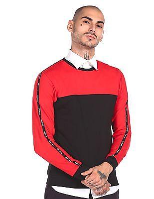 men black and red crew neck colour block sweatshirt