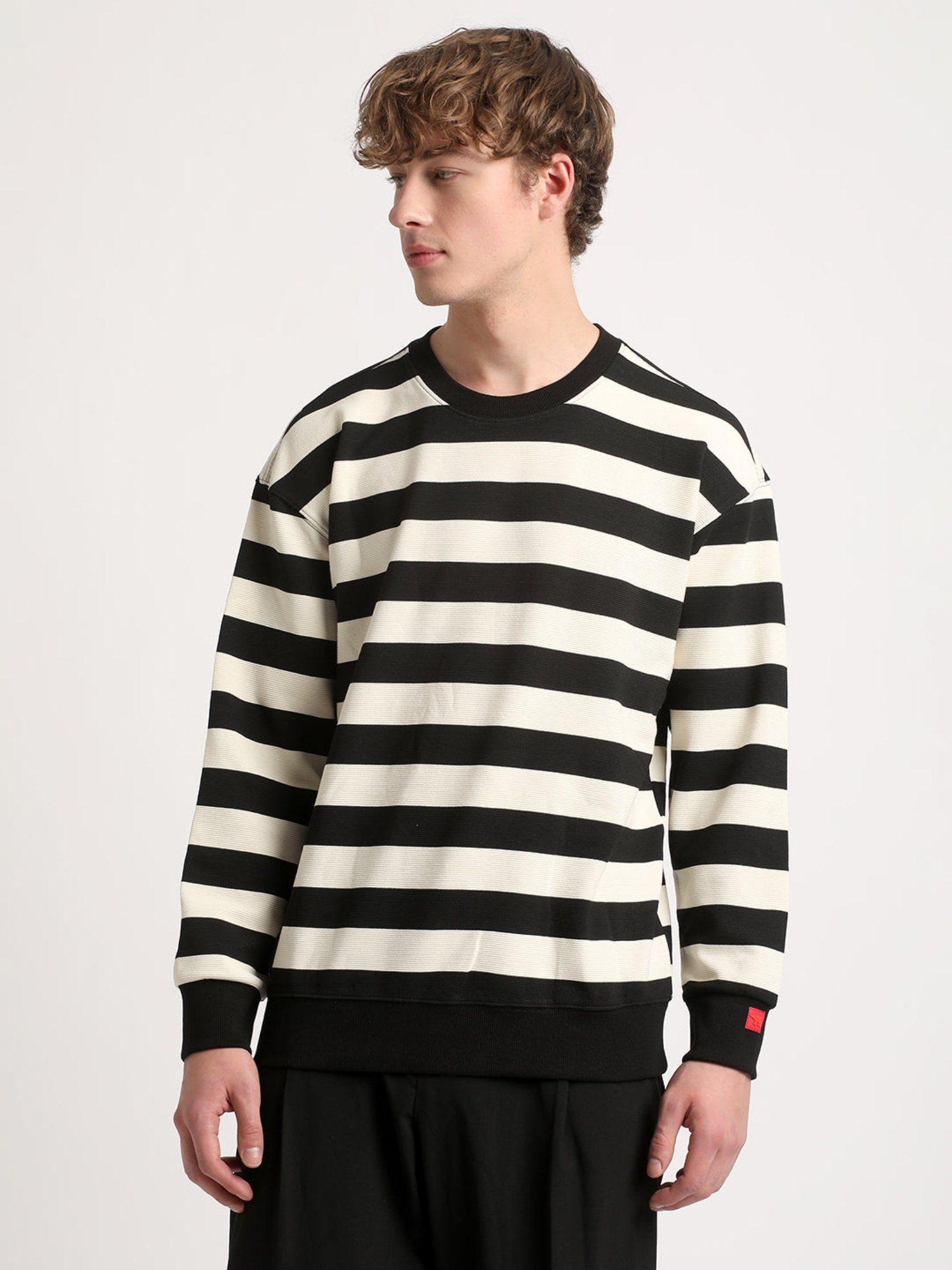 men black and white striped relaxed fit sweatshirt