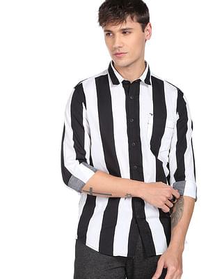 men black and white vertical stripe cotton casual shirt