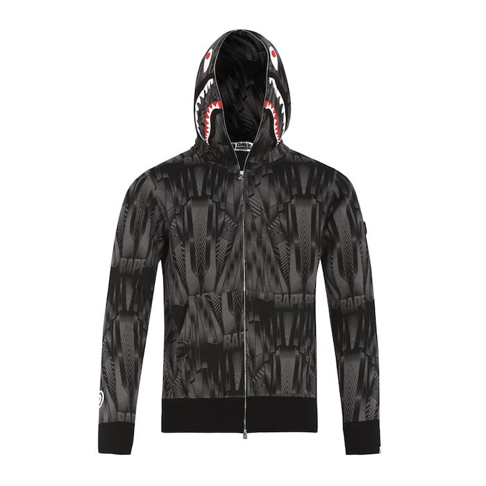 men black bape speed racer full zipper shark hoodie