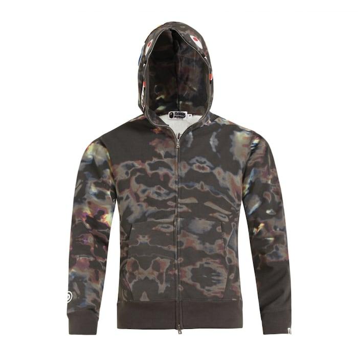 men black bape thermography full-zipper shark hoodie