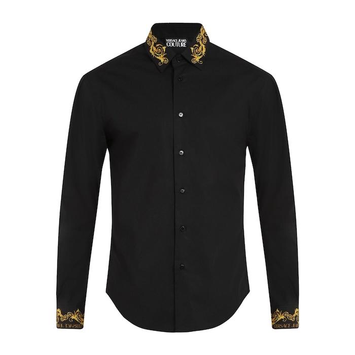 men black baroque printed collar & cuffs shirt