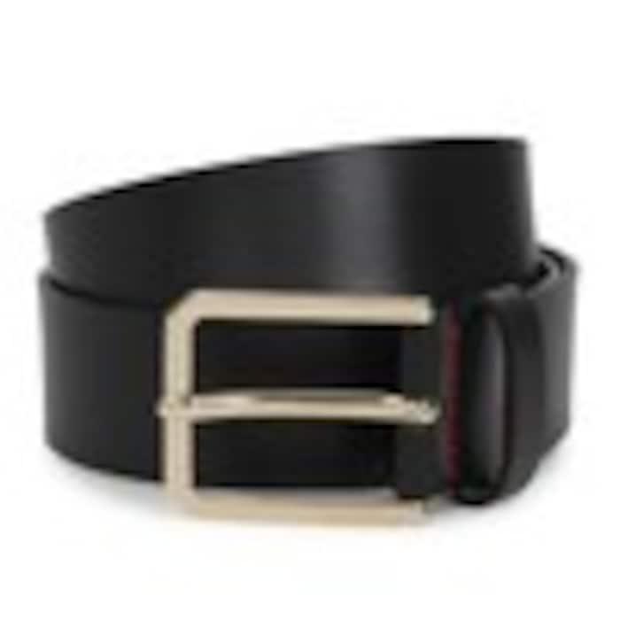 men black belt with gold pin buckle