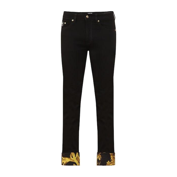 men black bottom and back pocket baroque print jeans