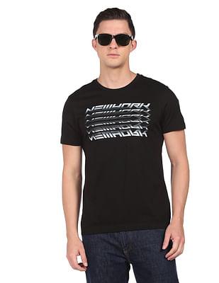 men black brand print cotton t-shirt