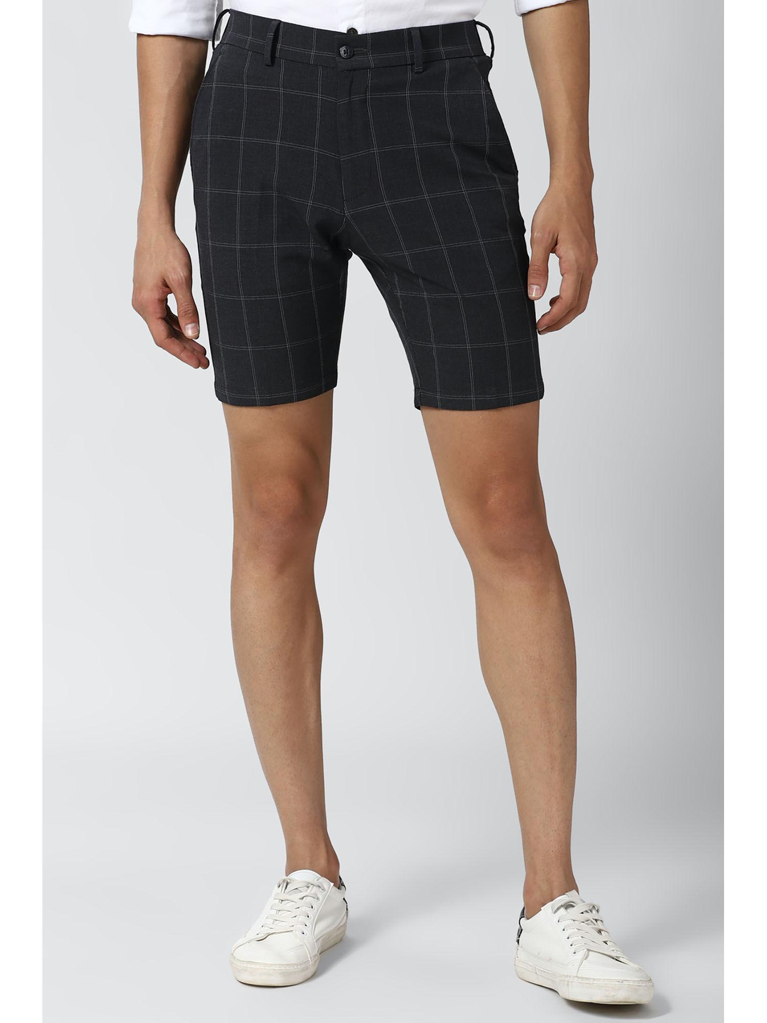 men black check slim fit casual shorts