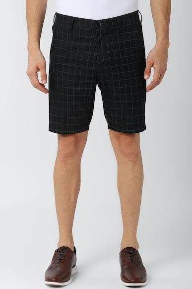 men black check slim fit casual shorts