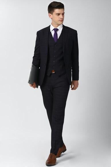 men black check slim fit formal three piece suit