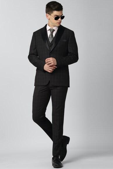 men black check slim fit wedding three piece suit