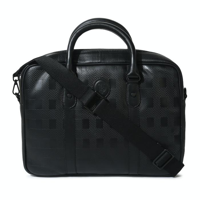 men black chequered debossed branding laptop bag