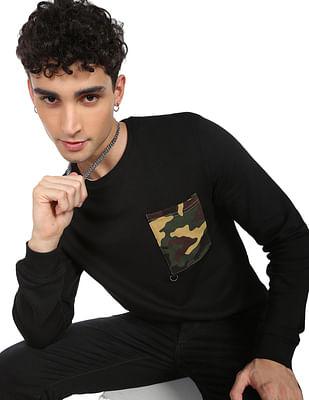 men black chest pocket solid cotton sweatshirt