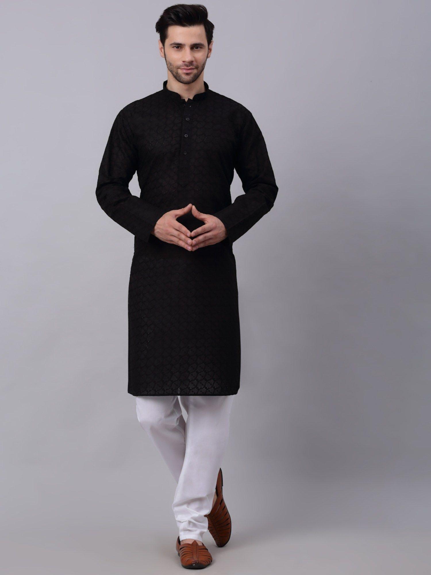 men black chikankari cotton kurta