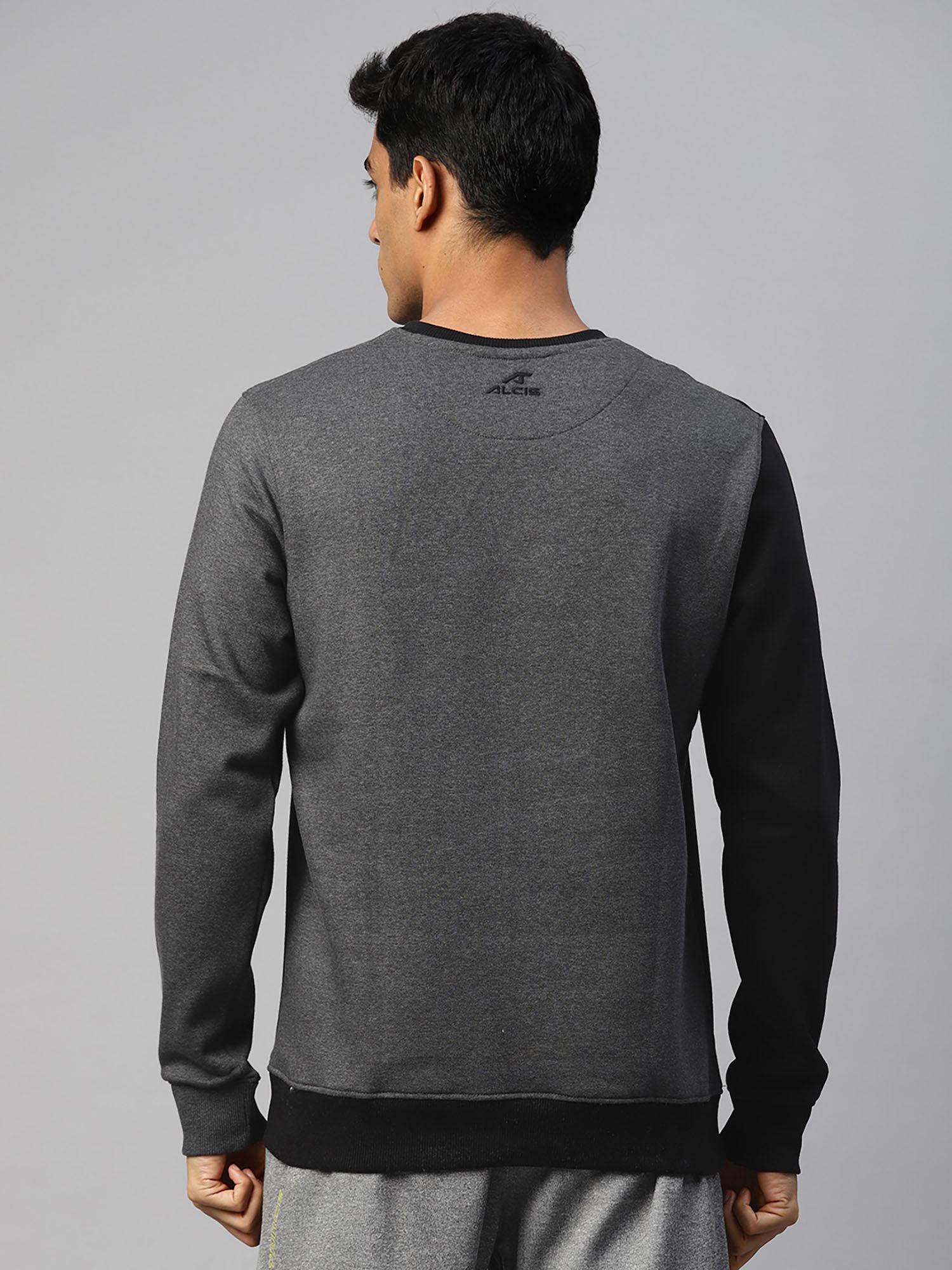 men black colorblock cotton regular fit sweatshirt