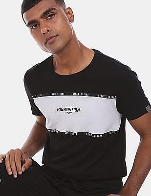 men black colour block embroidered t-shirt