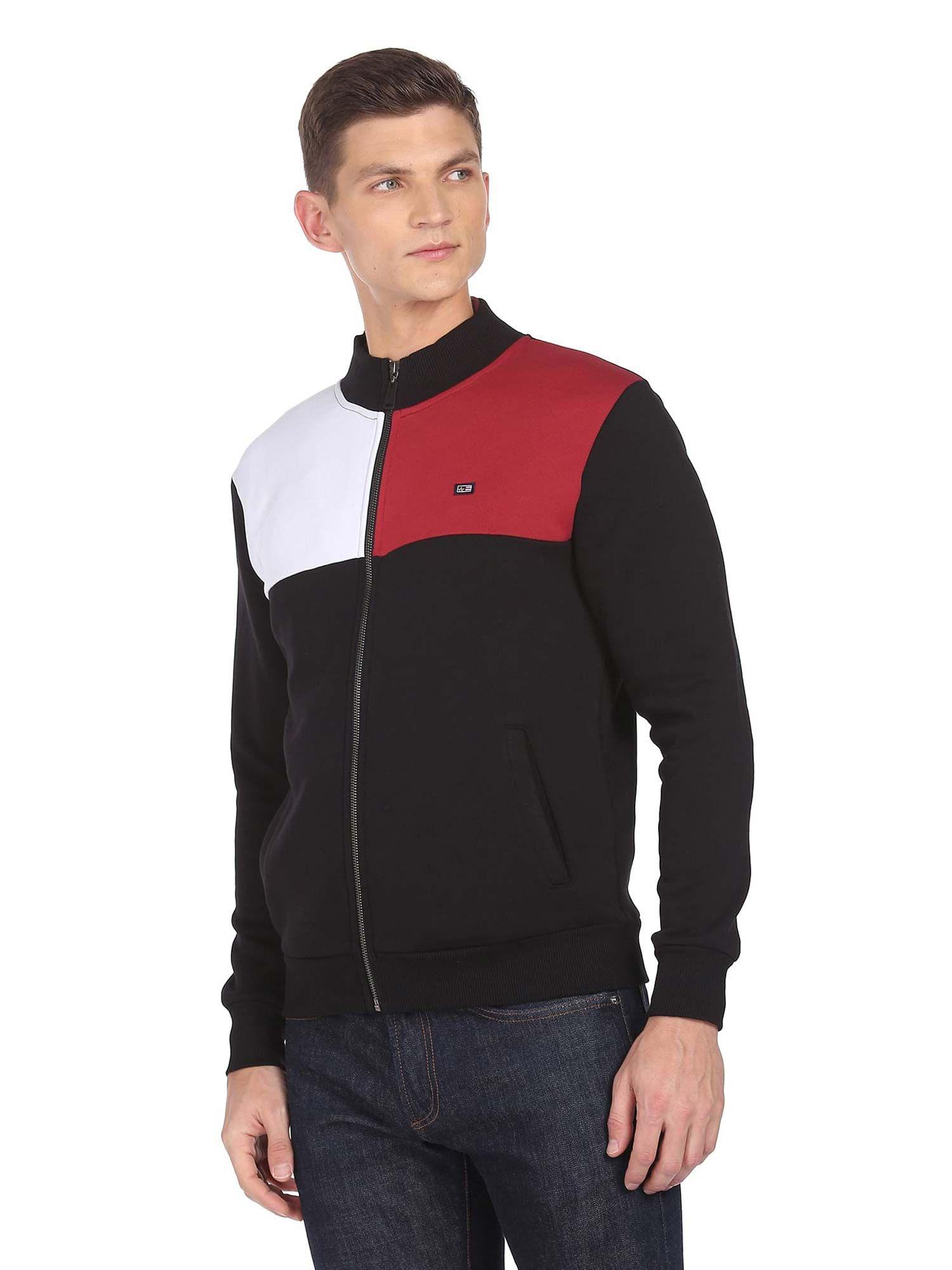 men black colourblock stand collar sweatshirt