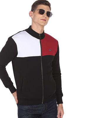 men black colourblock stand collar sweatshirt