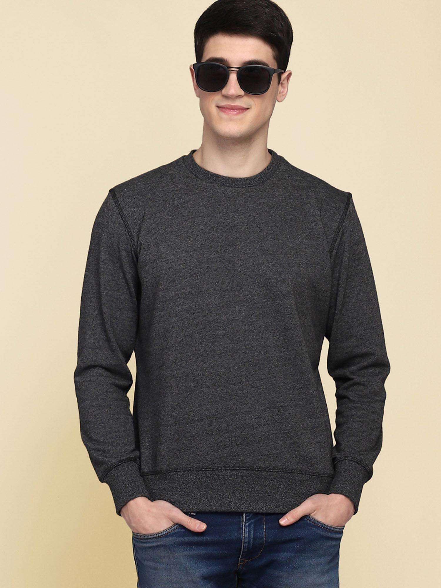 men black coloured textured pullover sweatshirt