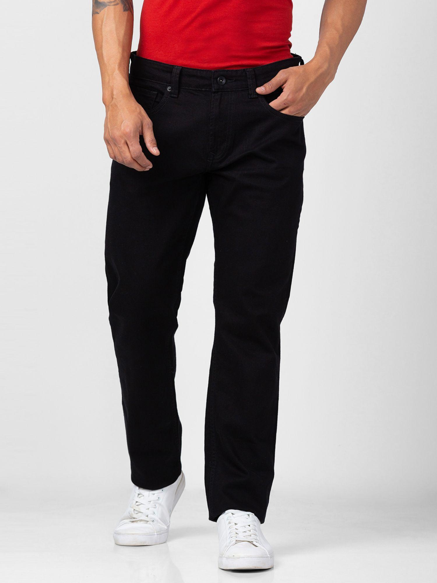 men black cotton comfort fit straight length jeans (ricardo)