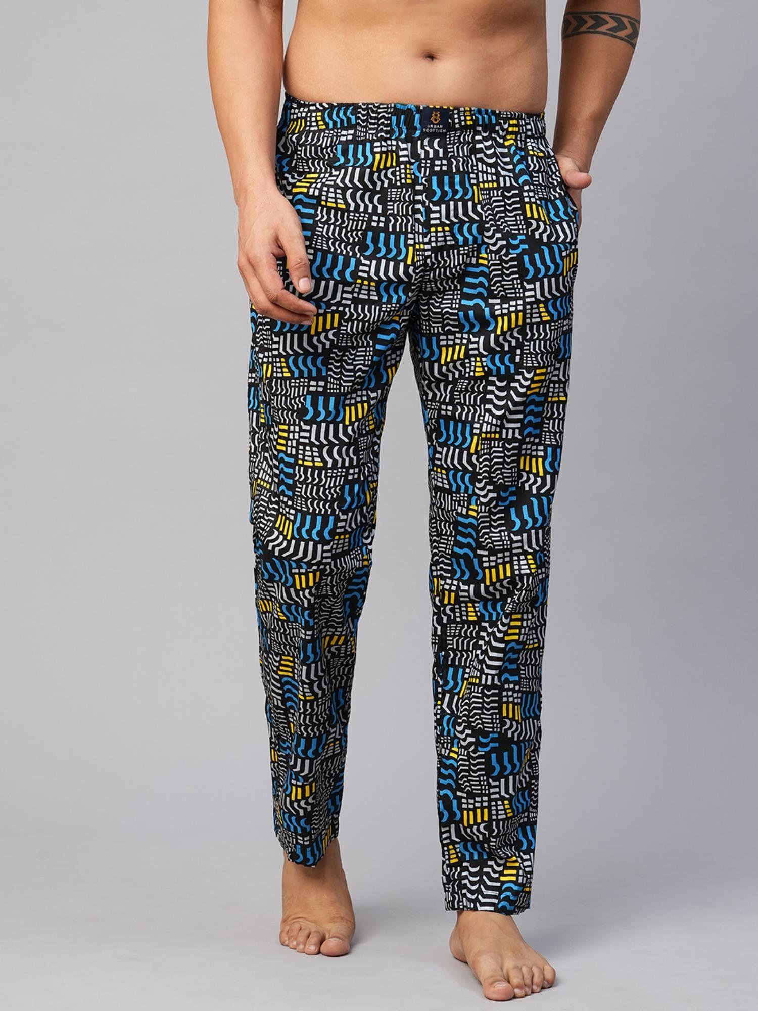 men black cotton printed lounge pants