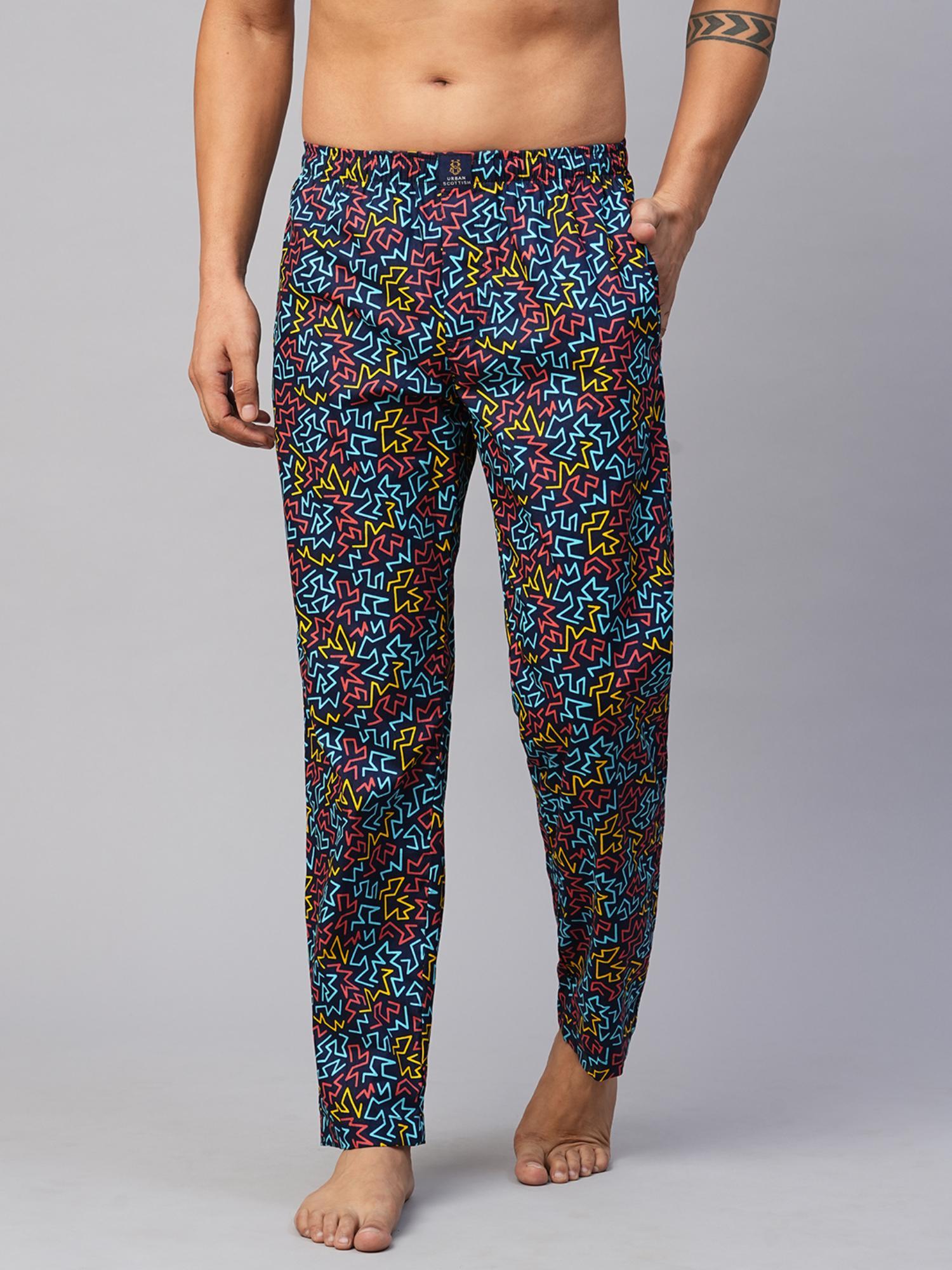 men black cotton printed lounge pants