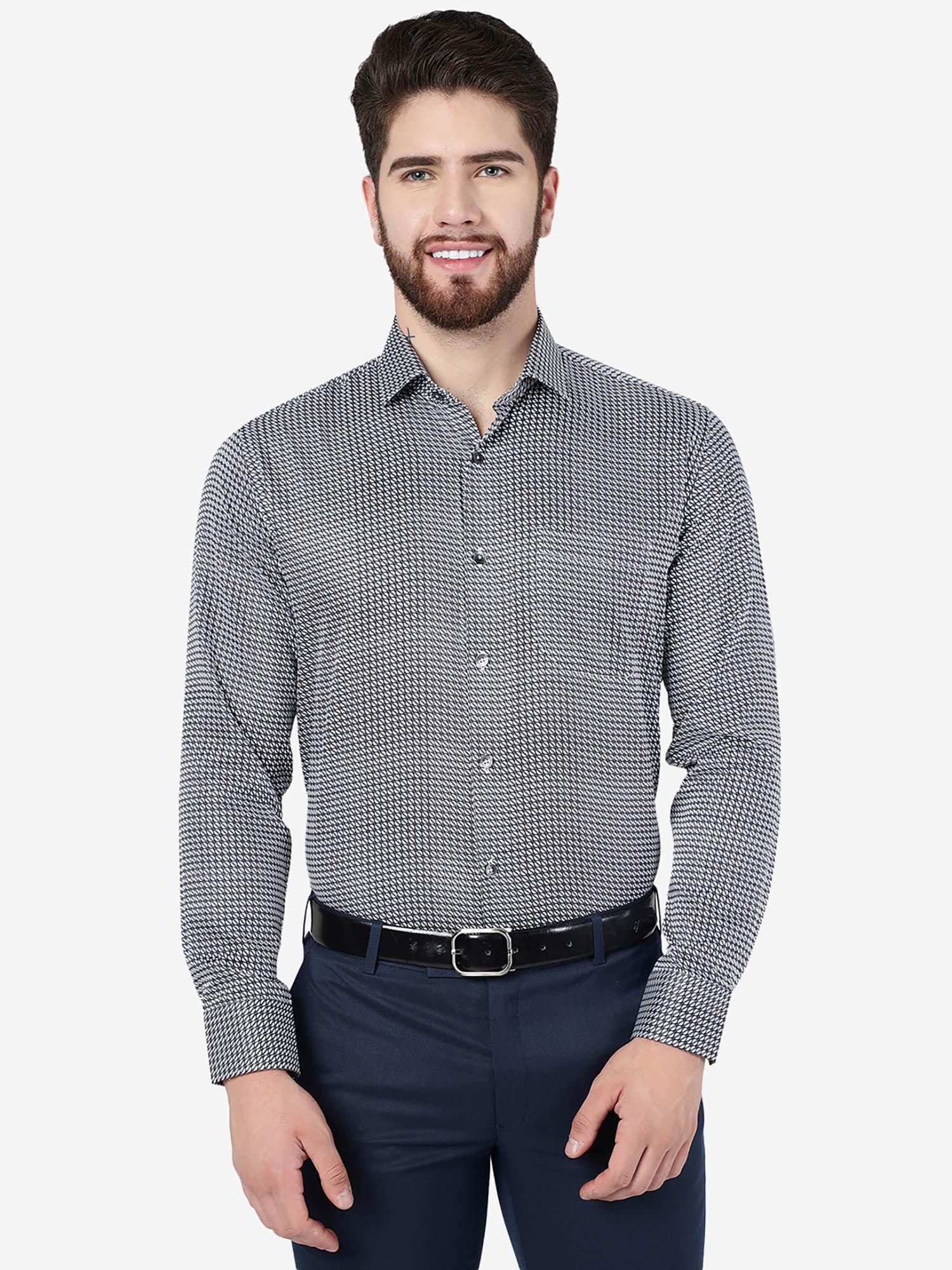 men black cotton regular fit printed formal shirt