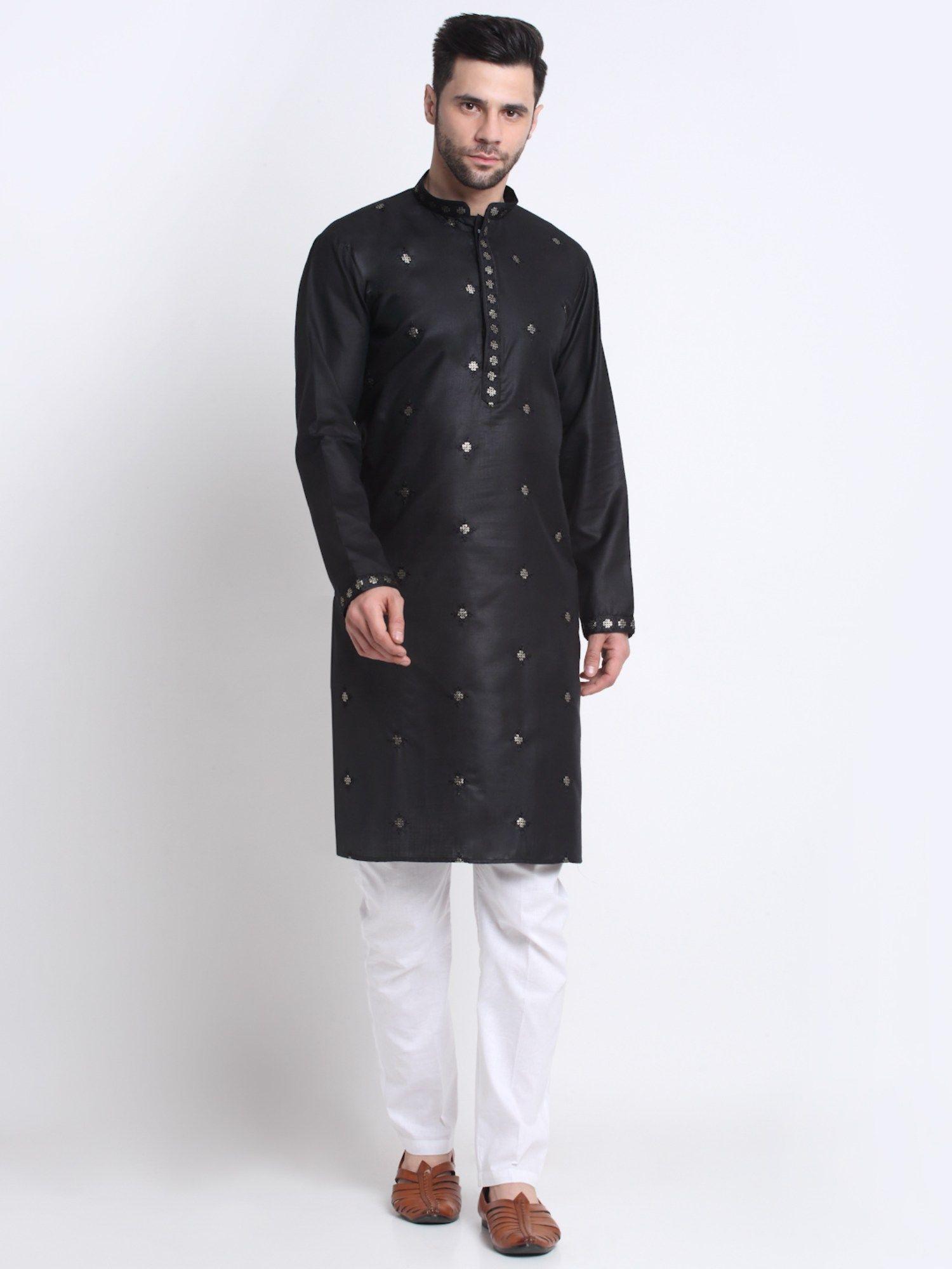 men black cotton sequence kurta only