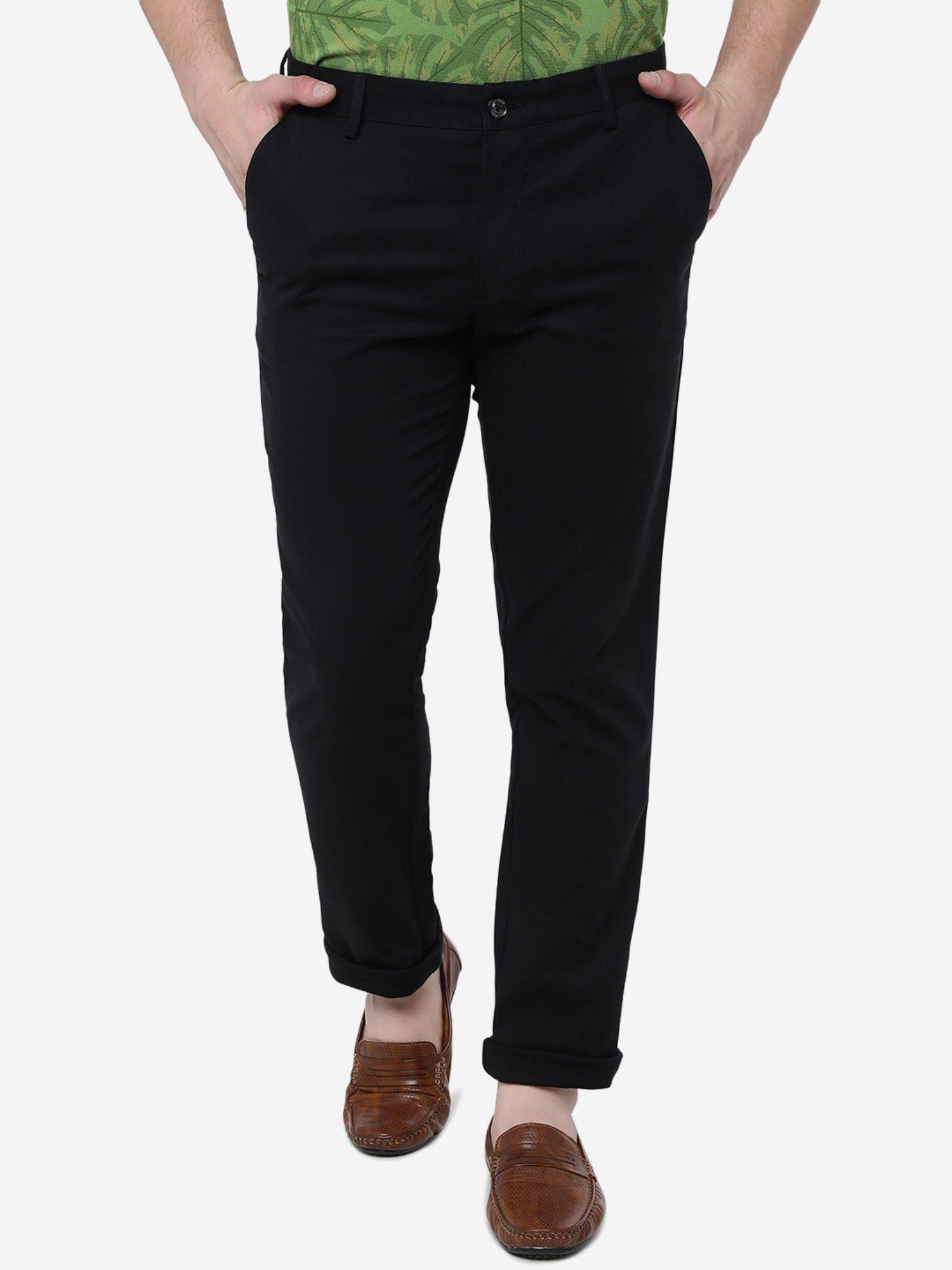 men black cotton uno fit solid casual trouser