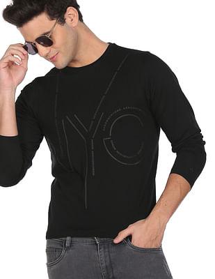 men black crew neck brand print t-shirt